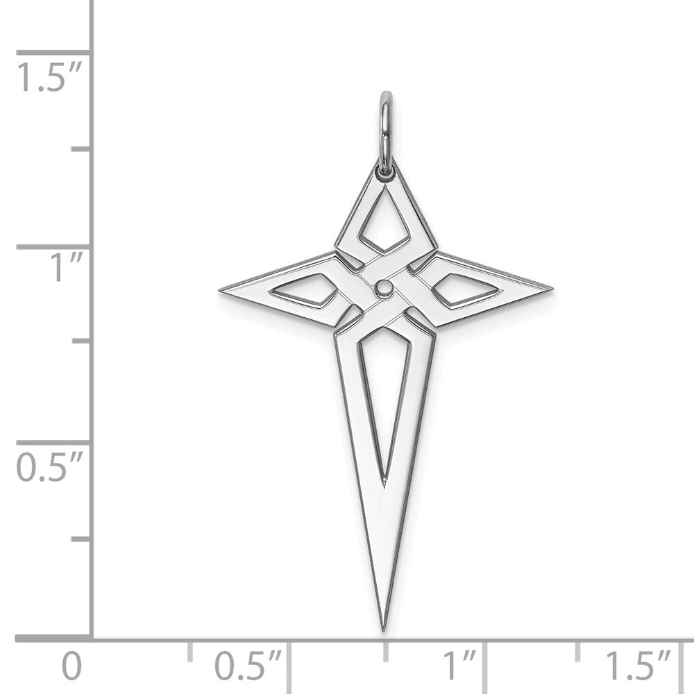 Sterling Silver Rhodium-plated Laser Designed Cross Pendant