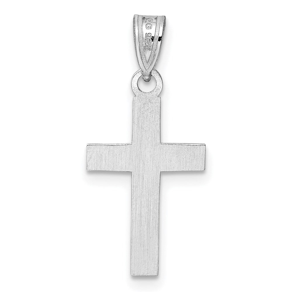 Sterling Silver Rhodium-plated Black Enameled Cross Charm