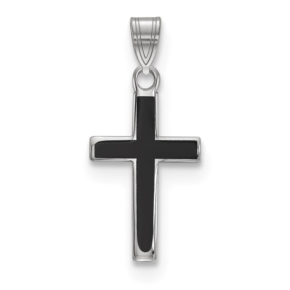 Sterling Silver Rhodium-plated Black Enameled Cross Charm