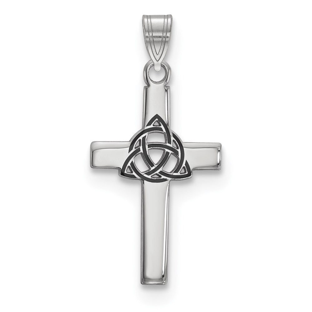 Sterling Silver Rhodium-plated Black Enameled Trilogy Cross Charm