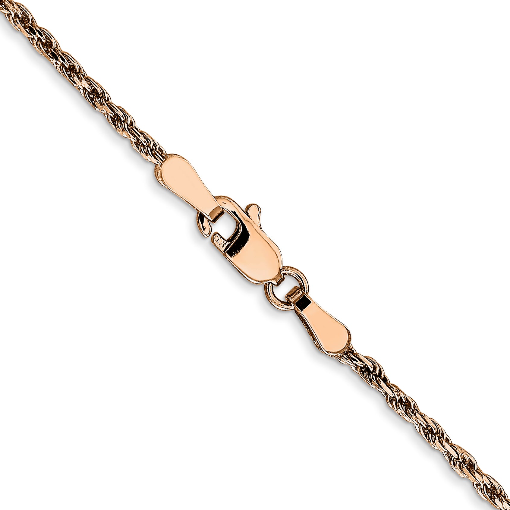 14K Rose Gold 9 inch 1.8mm Diamond-cut Man Made Rope with Lobster Clasp Anklet