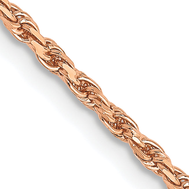14K Rose Gold 9 inch 1.8mm Diamond-cut Man Made Rope with Lobster Clasp Anklet