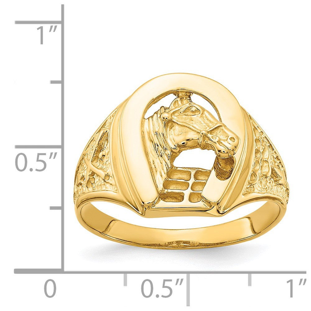 14k Polished Horseshoe with Horse in Center Ring