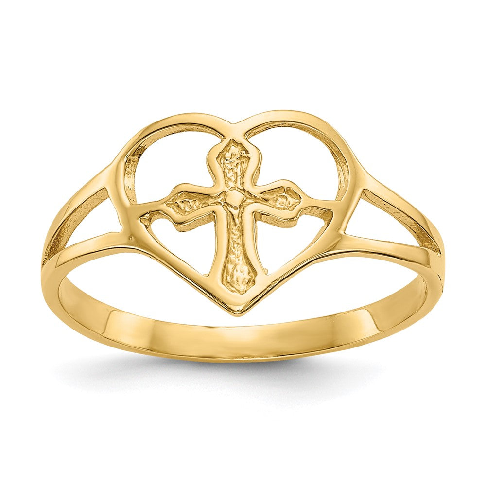 14k Cross in Heart Ring