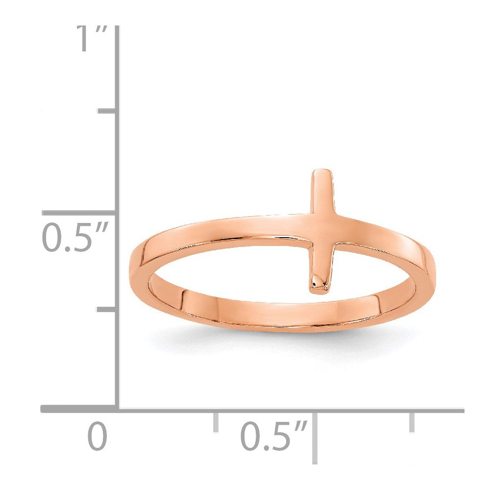 14k Rose Gold Sideways Cross Ring