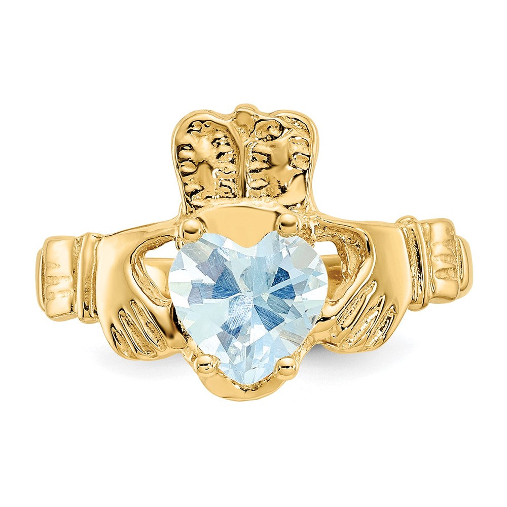 14k March CZ Birthstone Claddagh Ring