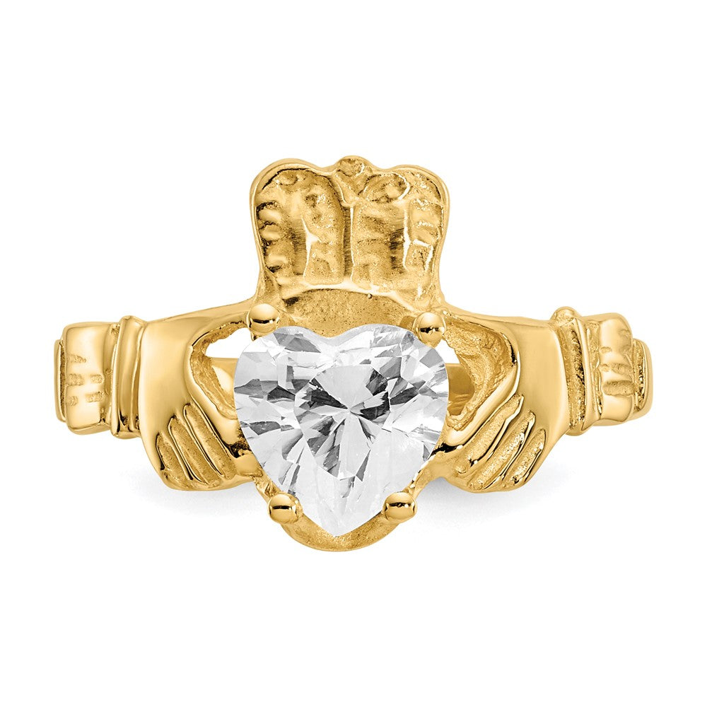 14k April CZ Birthstone Claddagh Ring