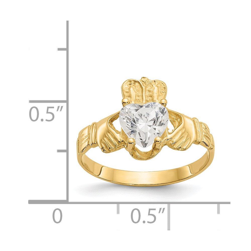 14k April CZ Birthstone Claddagh Ring