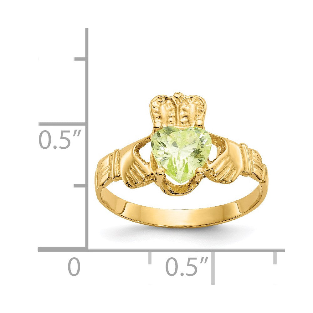 14k August CZ Birthstone Claddagh Ring