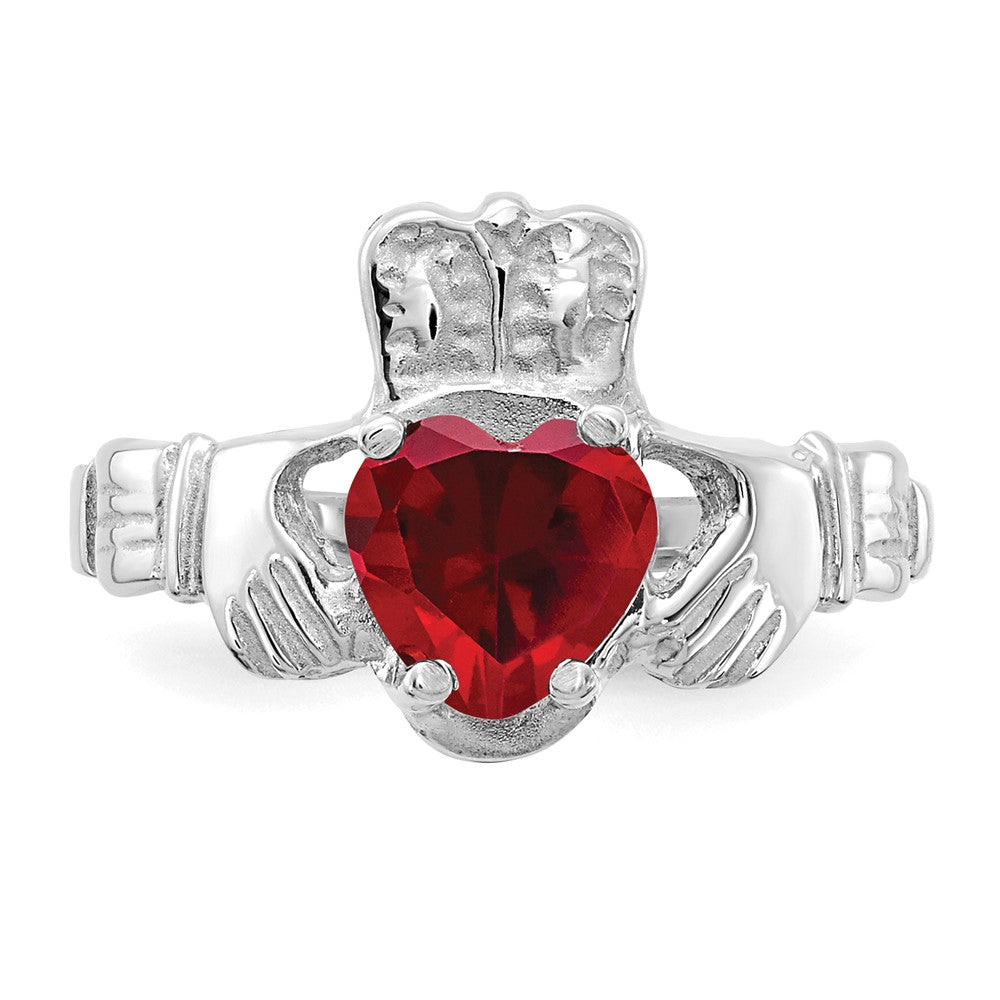 14k White Gold January CZ Birthstone Claddagh Ring