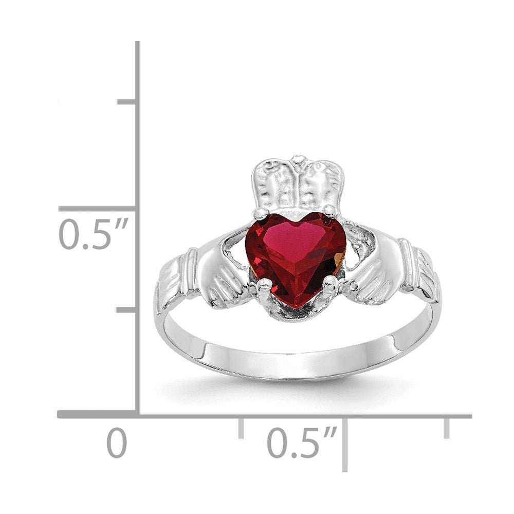 14k White Gold January CZ Birthstone Claddagh Ring