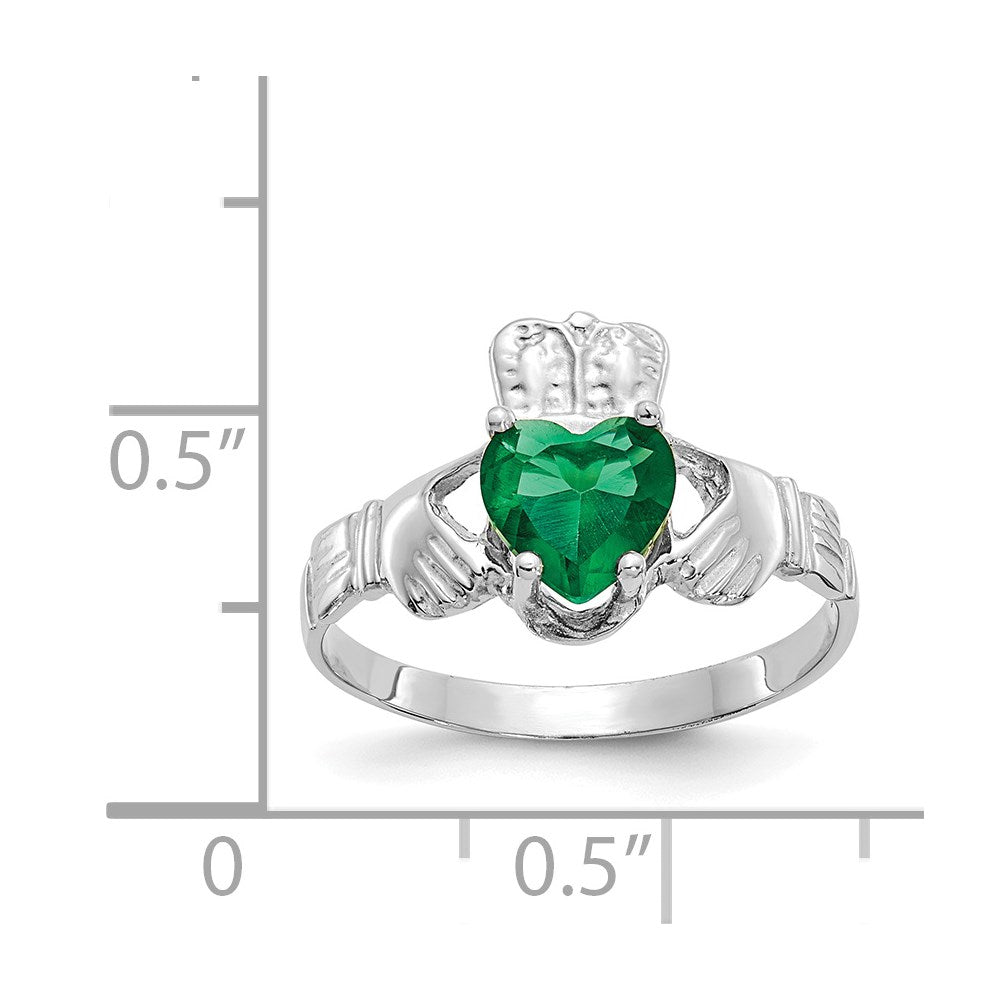 14k White Gold May CZ Birthstone Claddagh Ring