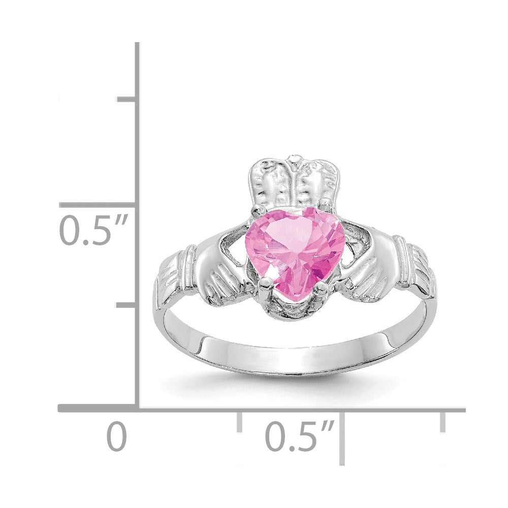 14k White Gold October CZ Birthstone Claddagh Ring