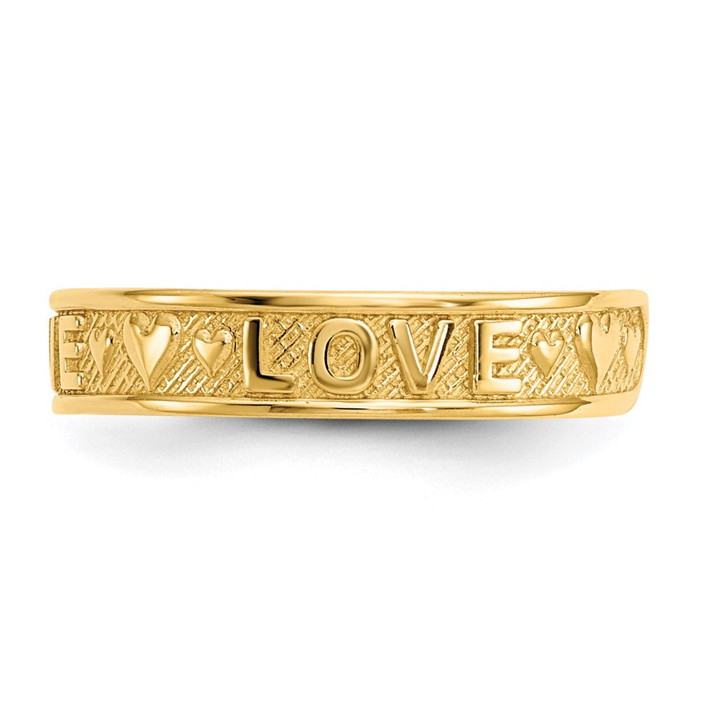 14K Polished LOVE and Hearts Toe Ring