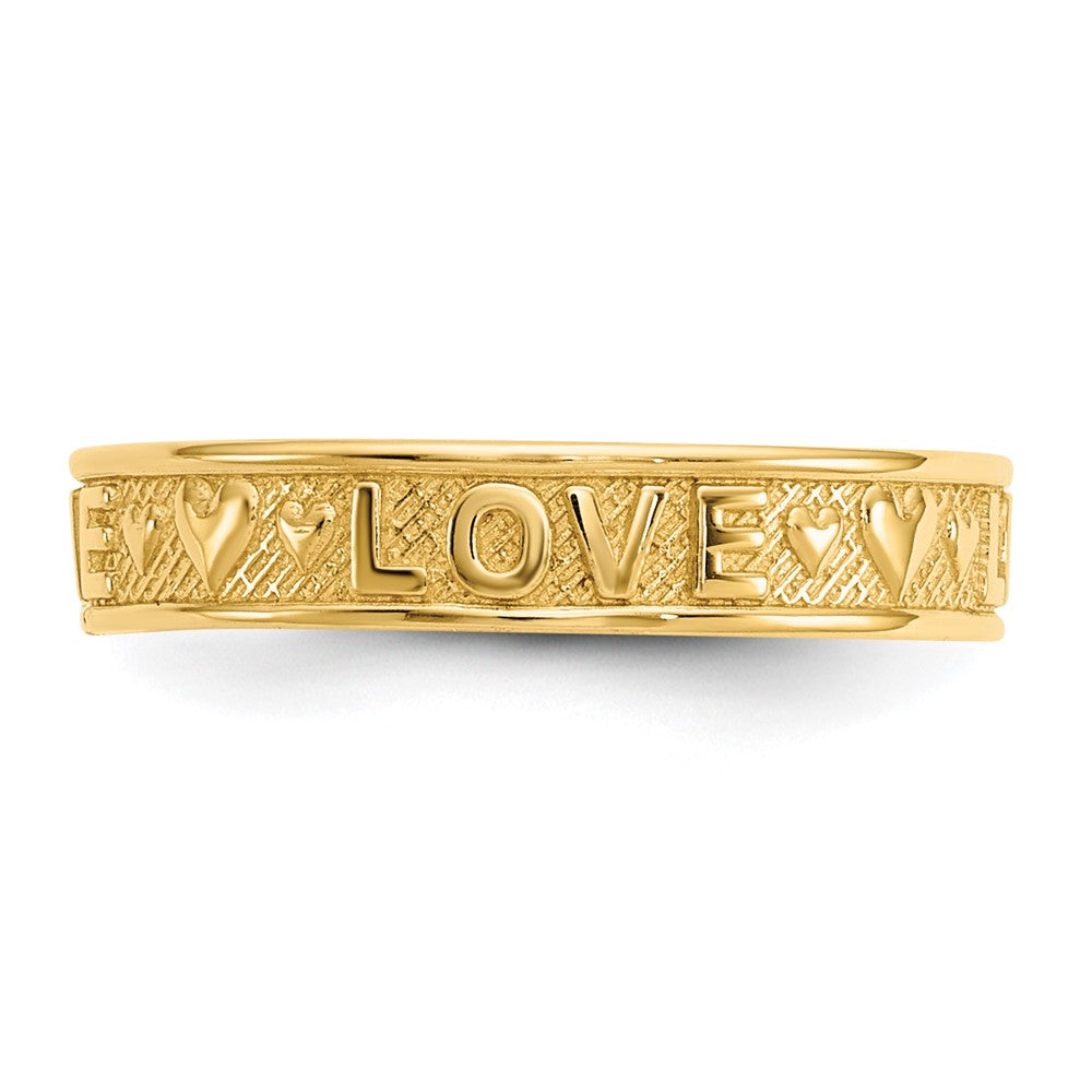 14K Polished LOVE and Hearts Toe Ring