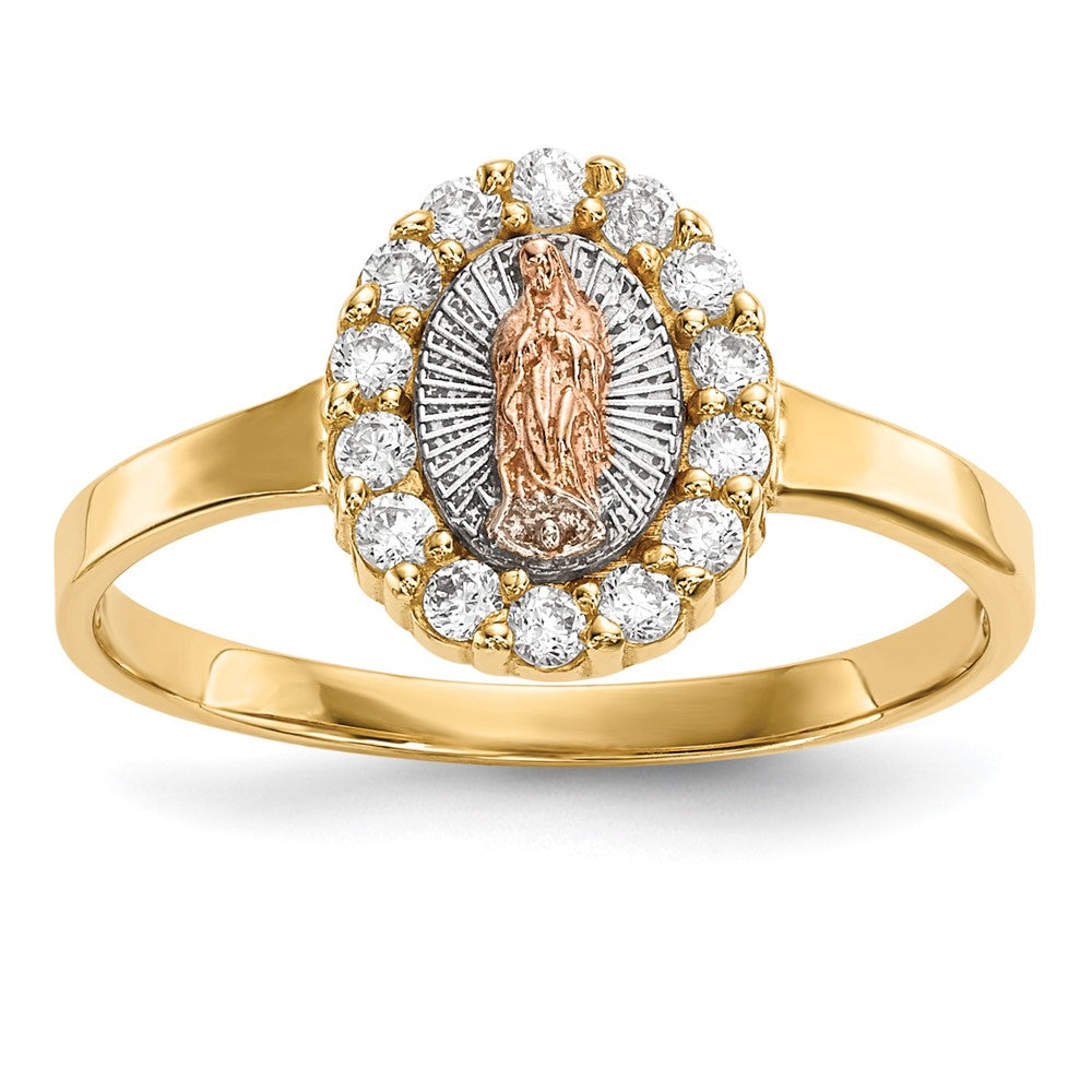 14k Two-tone w/White Rhodium CZ Lady of Guadalupe Ring
