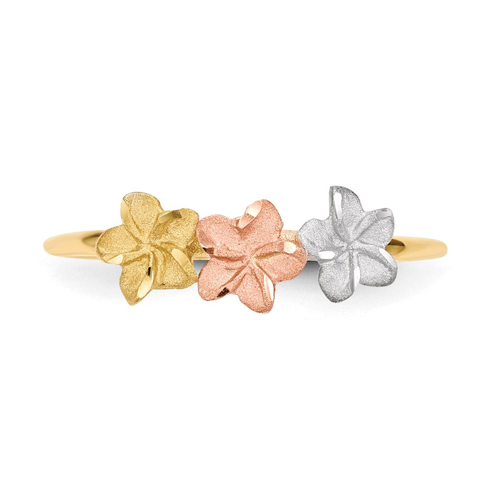 14k Two-tone w/White Rhodium Polished and Satin 3 Flower Ring