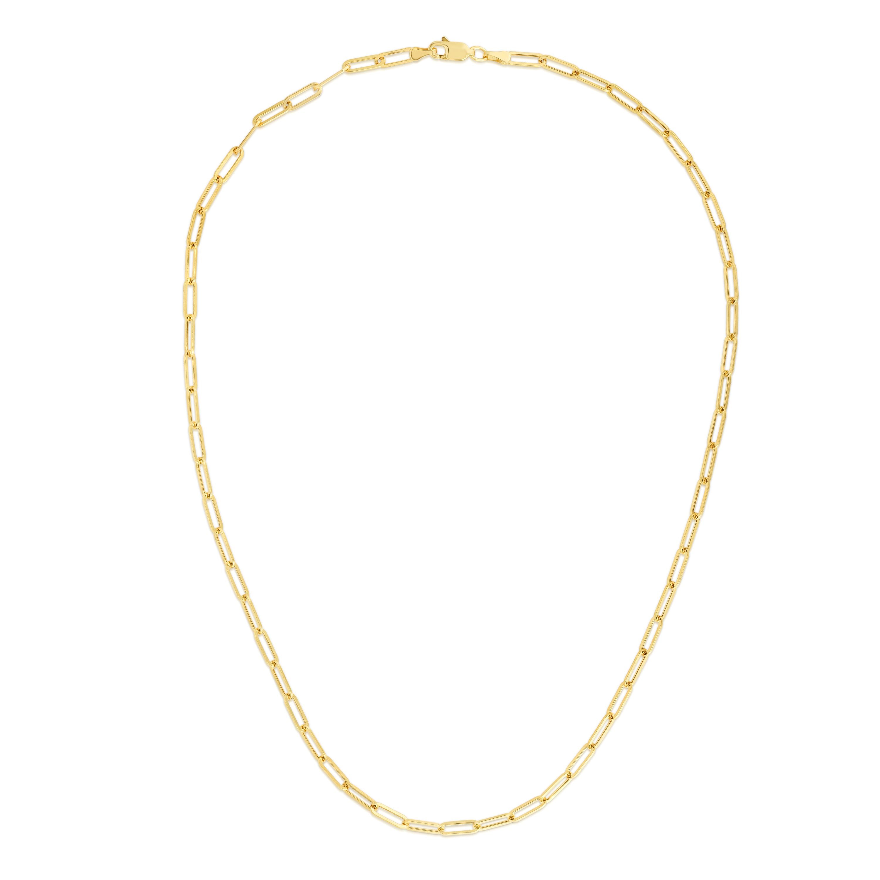 14K Yellow Gold 3.2mm Paperclip 24" Chain with Lobster Lock