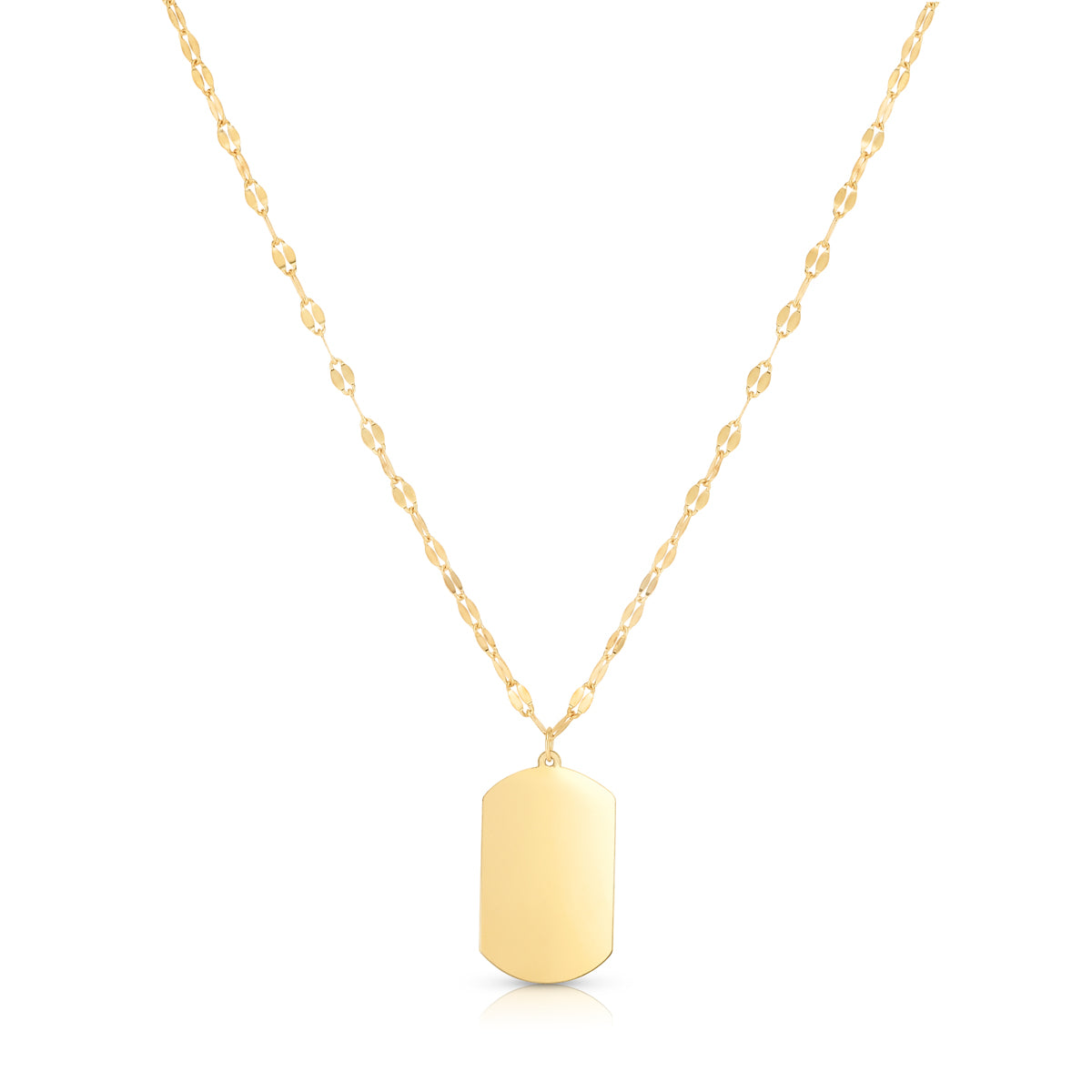 14K Yellow Gold 18" DogTag with Mirror Chain