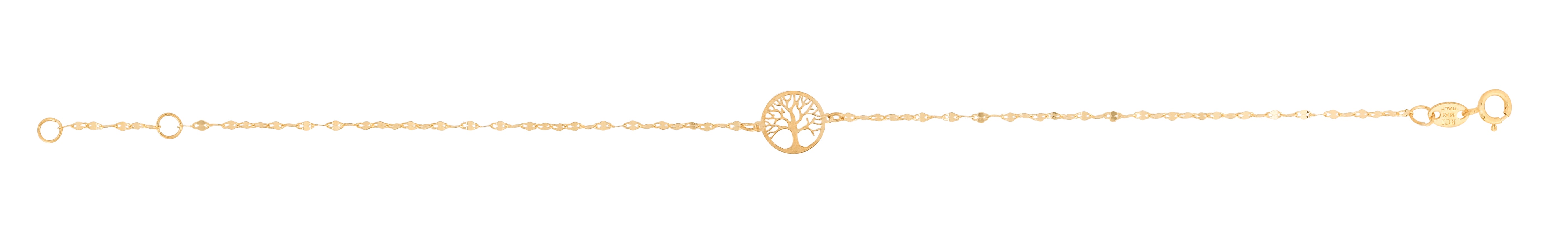 14K Yellow Gold 7" Tree of Life on Mirror Chain Bracelet