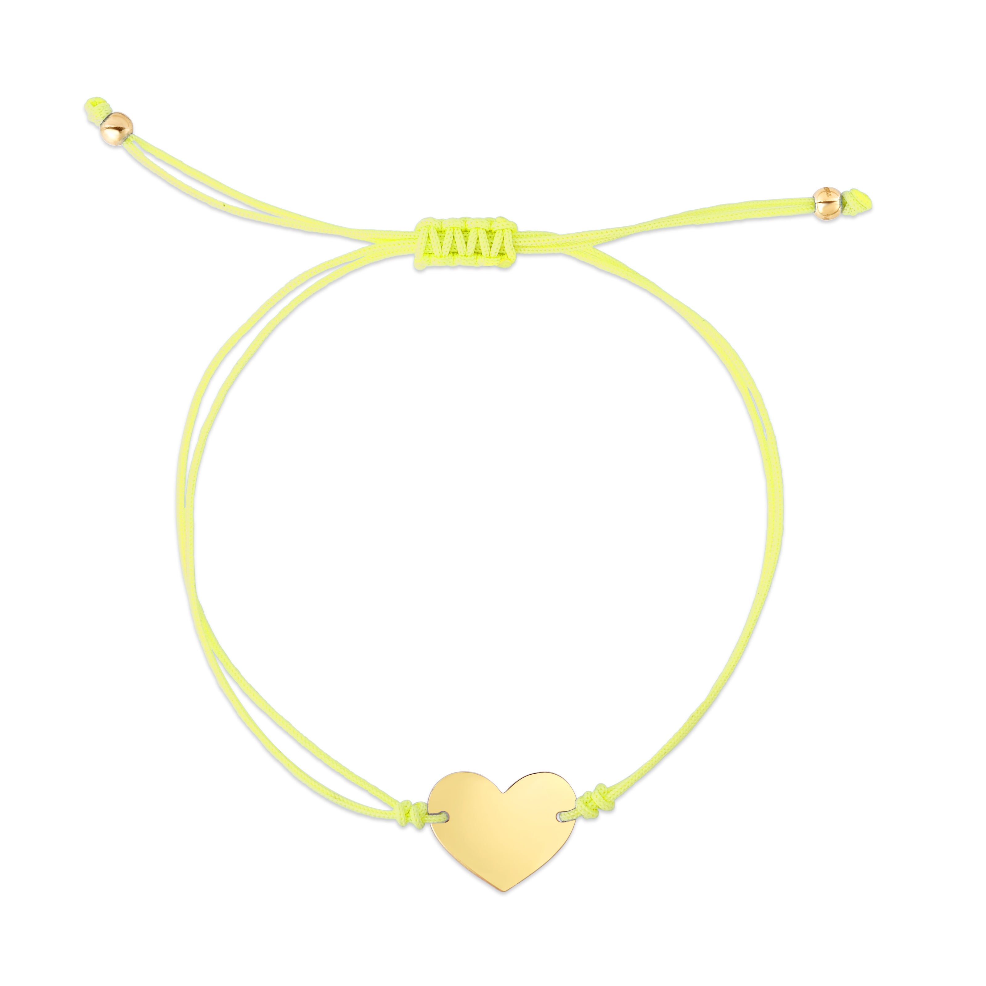 14K Yellow Gold 9.25" Yellow Cord Engravable Heart Friendship Bracelet