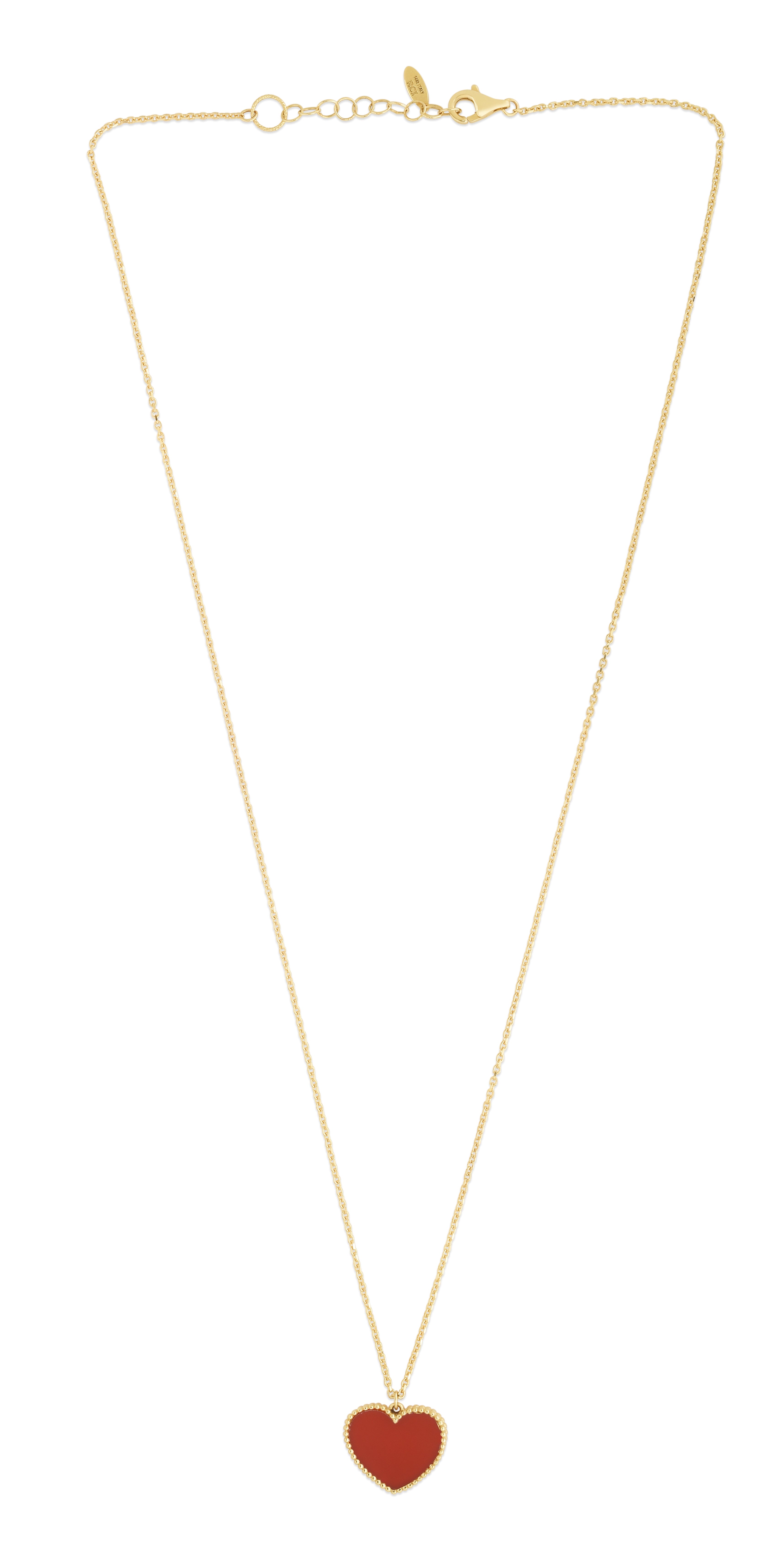 14K Yellow Gold Red Cornelia Heart 18" Necklace with Lobster Clasp