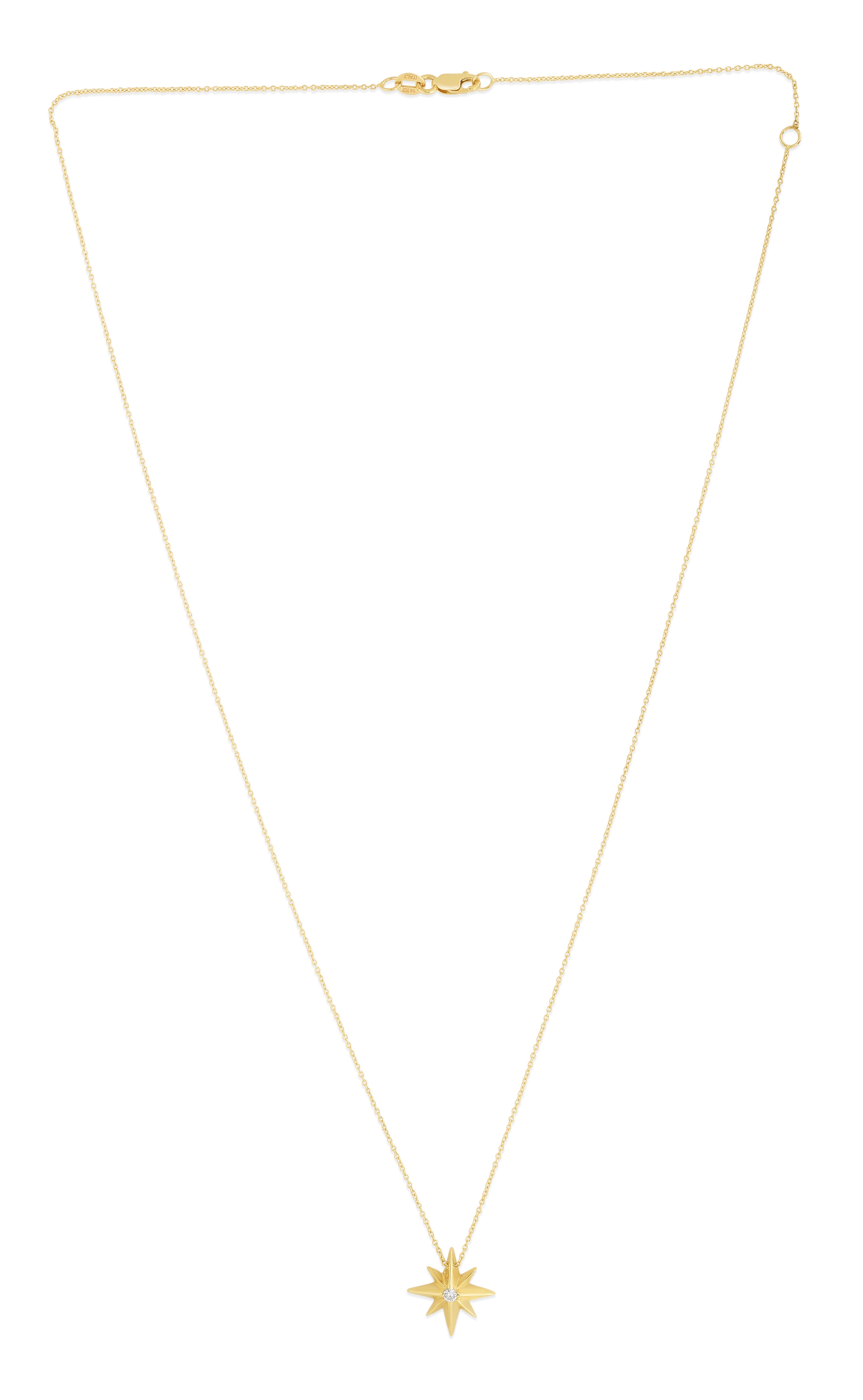 14K Yellow Gold Diamond North Star Necklace with Lobster Clasp. Total length 18" with Jump Ring at 16".
