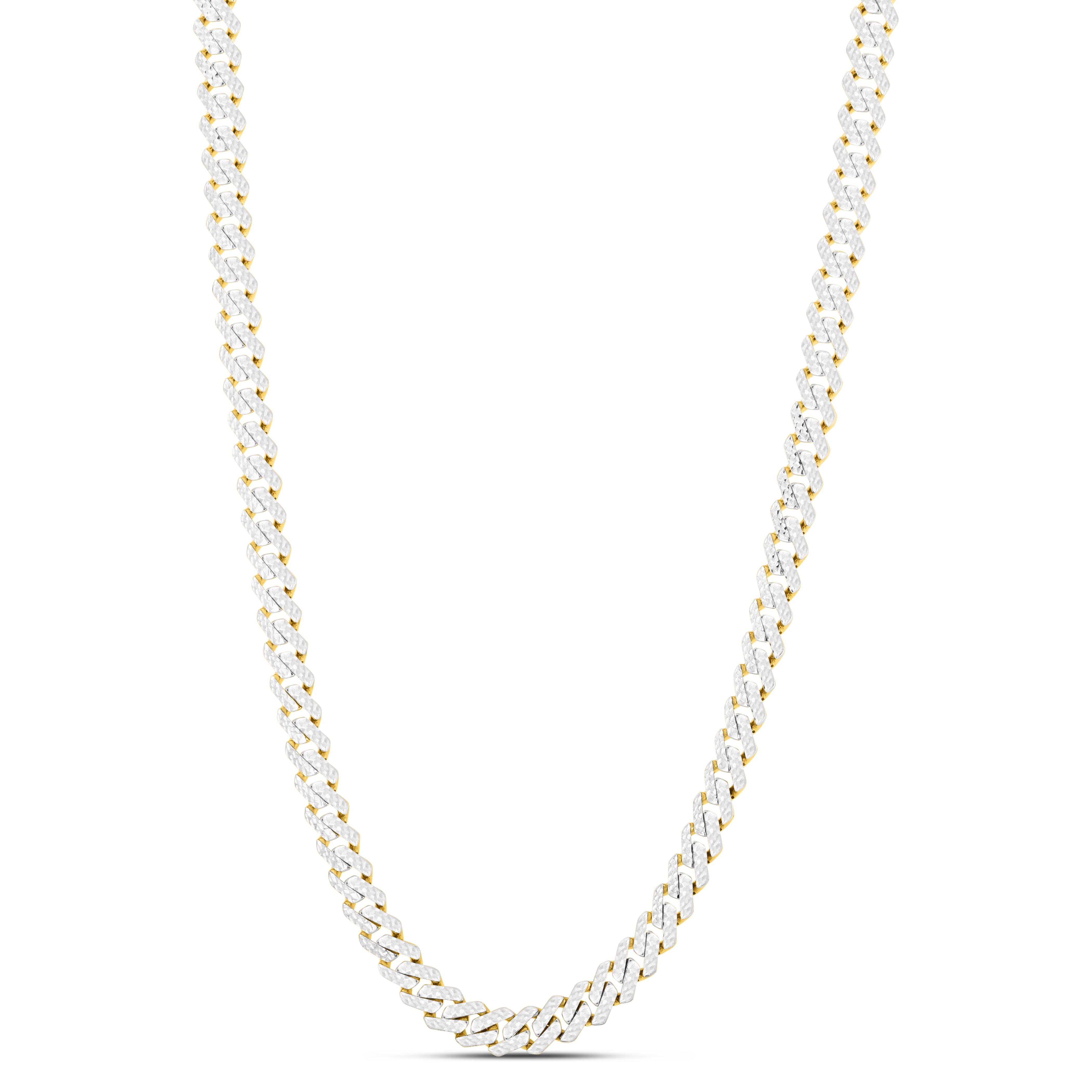 14K Yellow Gold 8mm White Pave Modern Lite Edge 22" Chain Necklace with Box (Both Side Push) Clasp.