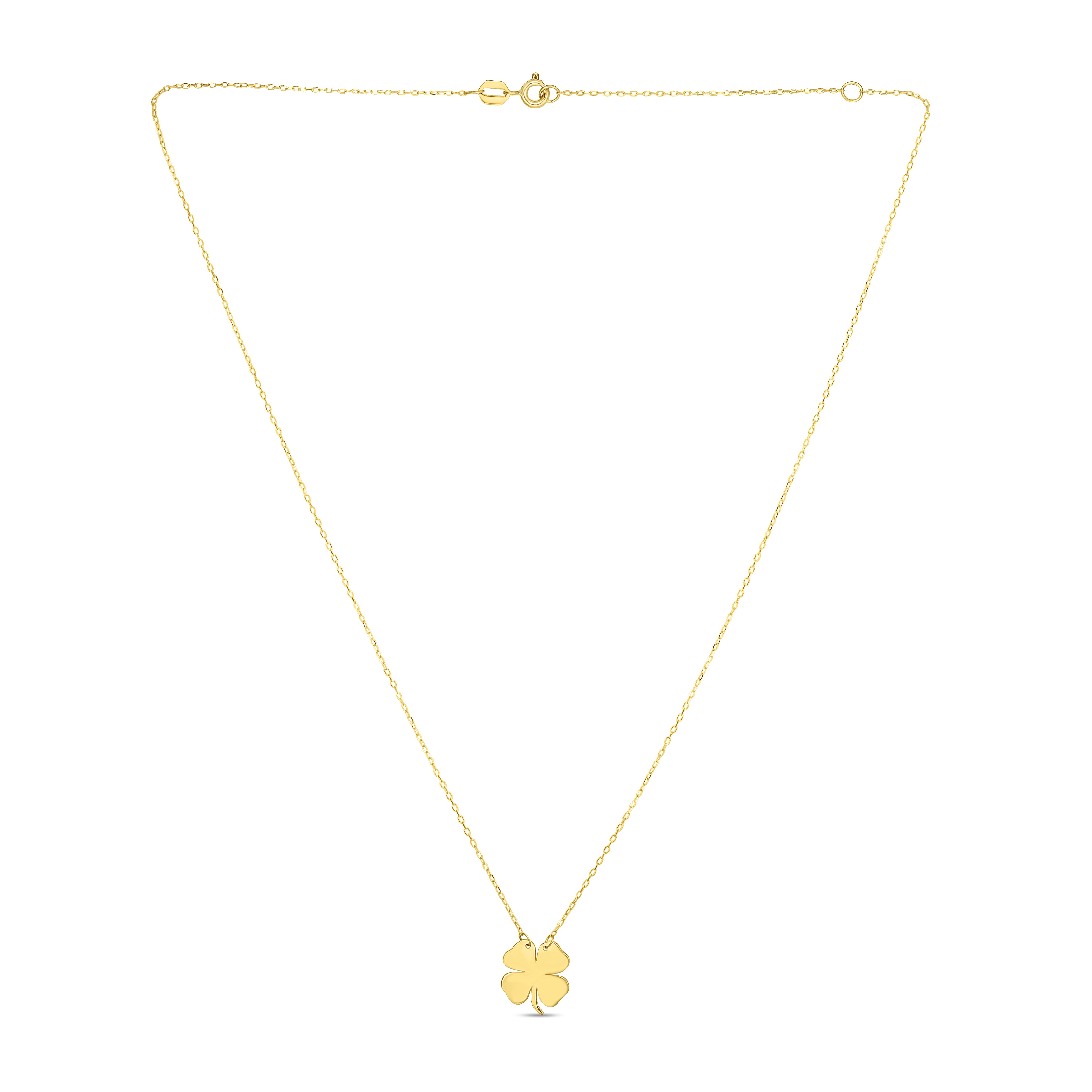 14K Yellow Gold 18" Polished Clover Necklace