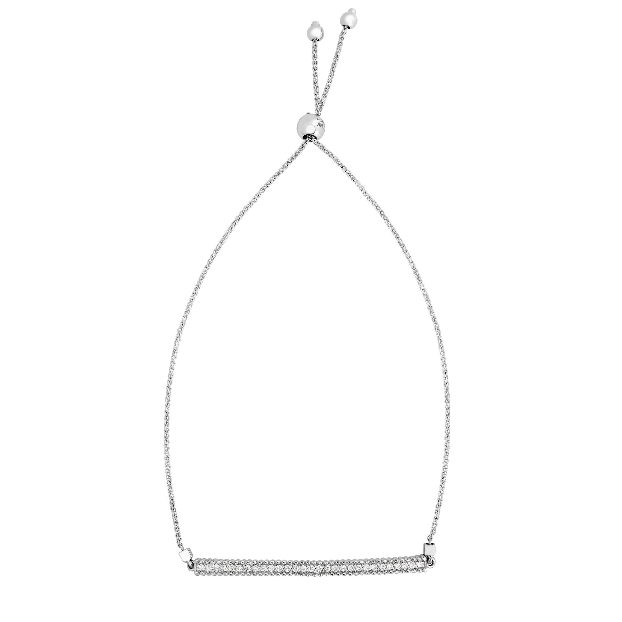 14K White Gold 9.25" Diamond Bar Friendship Bracelet