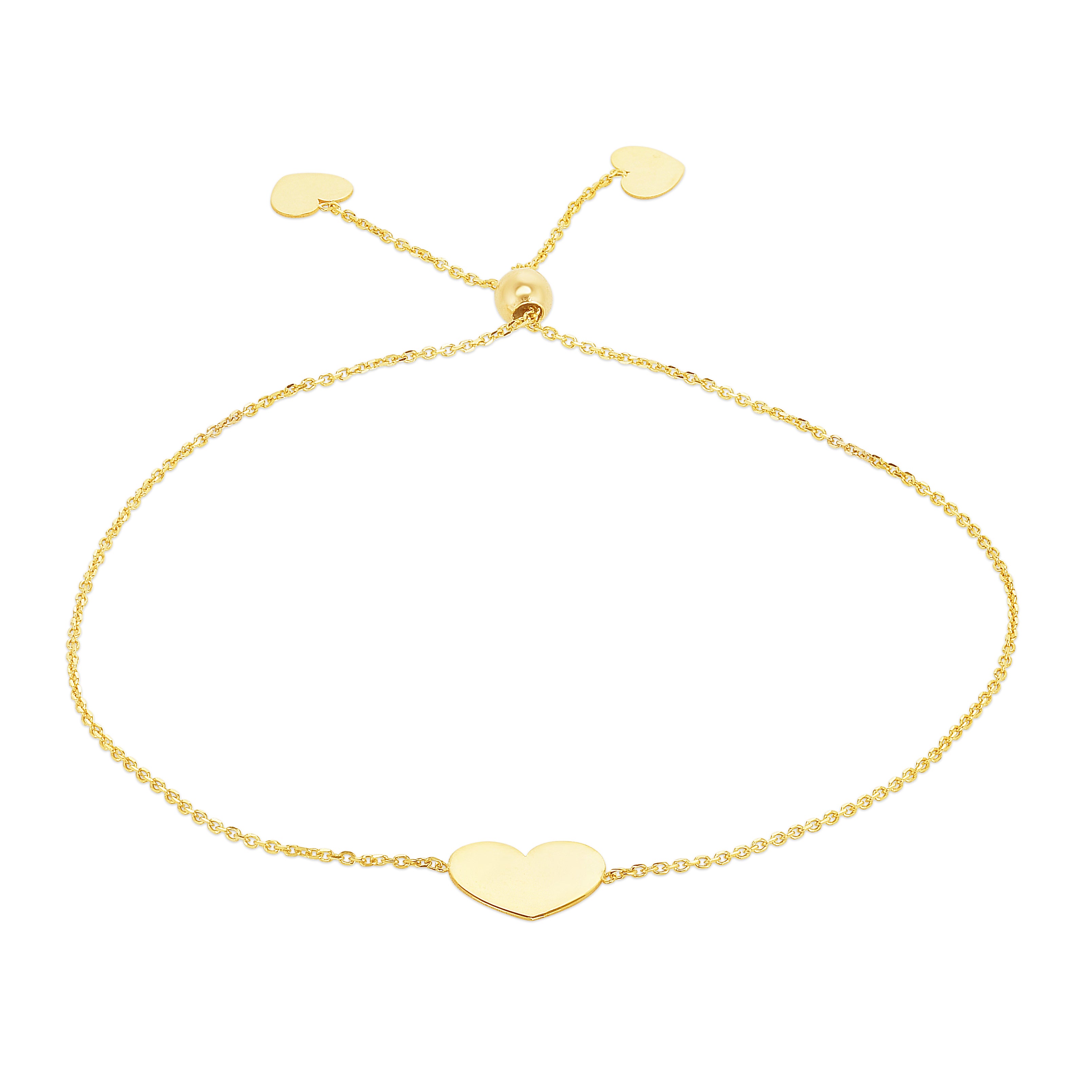 14K Yellow Gold 9.25" Heart Friendship Bracelet
