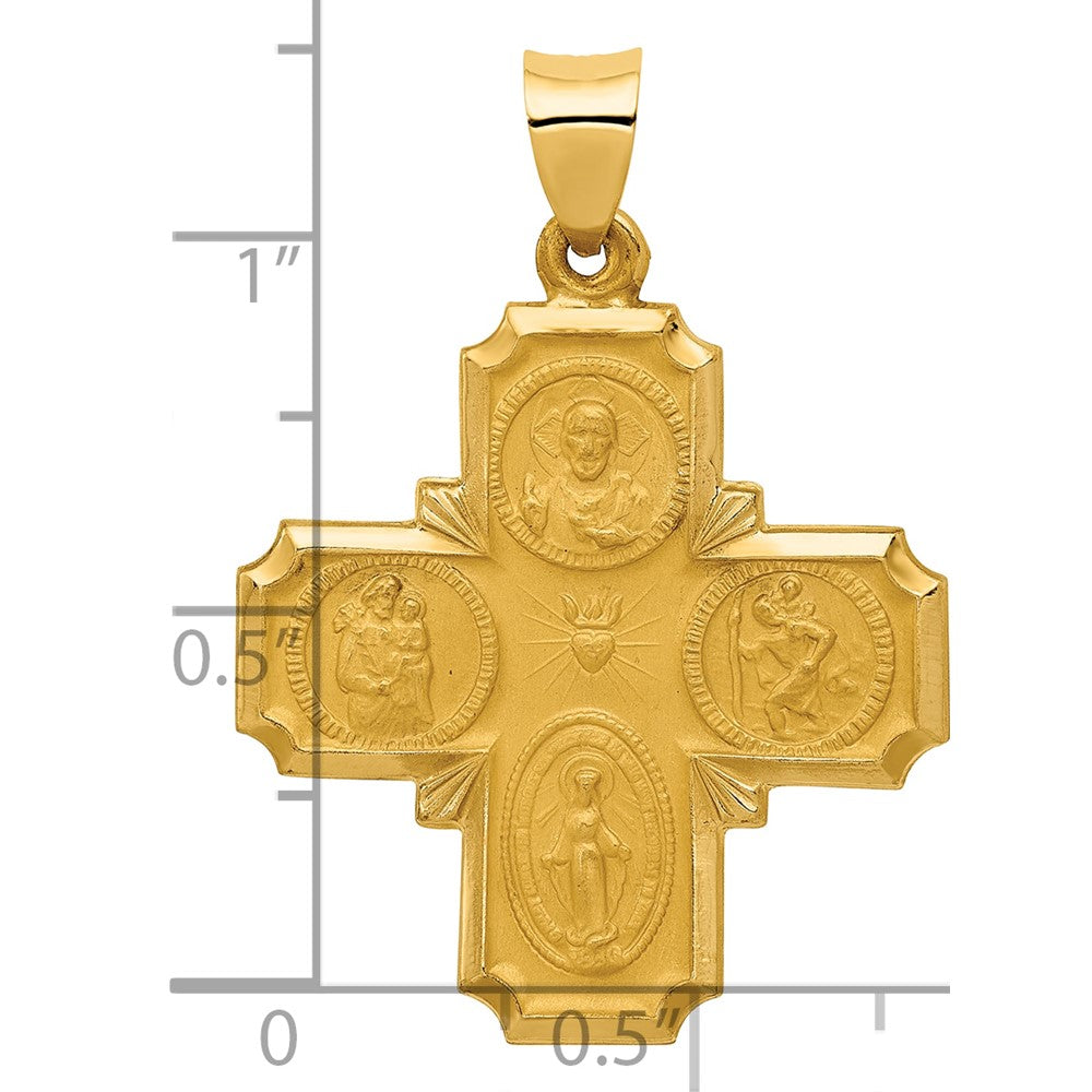 14k Four-Way Religious Medal Hollow Pendant