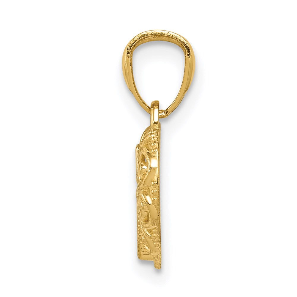 14k w/Rhodium Cross in Heart Pendant