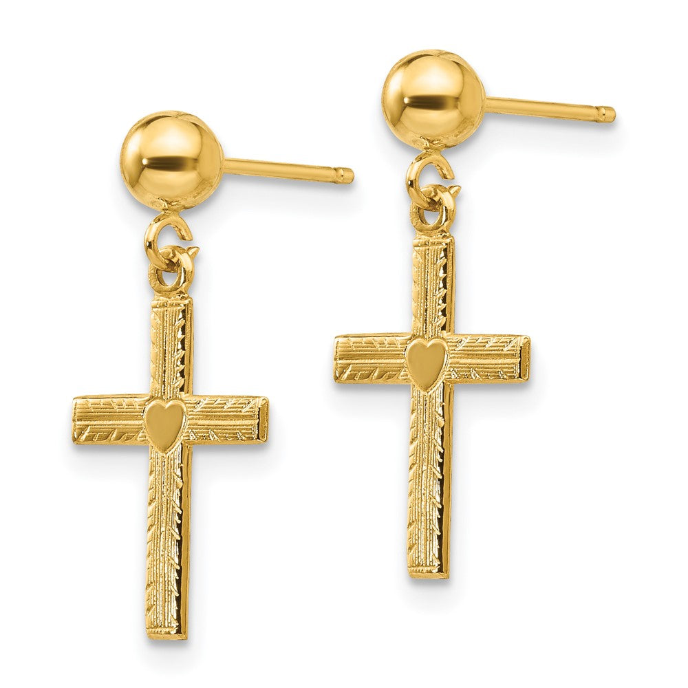 14k Polished & Satin Cross Dangle Earrings
