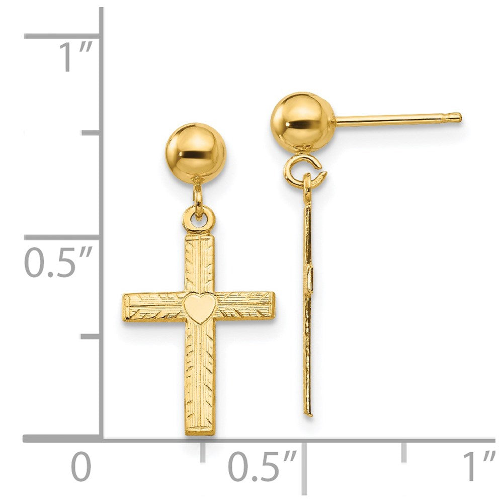 14k Polished & Satin Cross Dangle Earrings