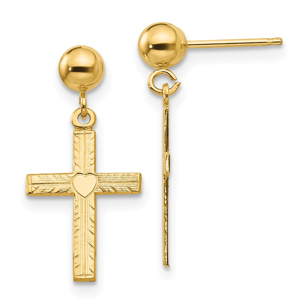 14k Polished & Satin Cross Dangle Earrings
