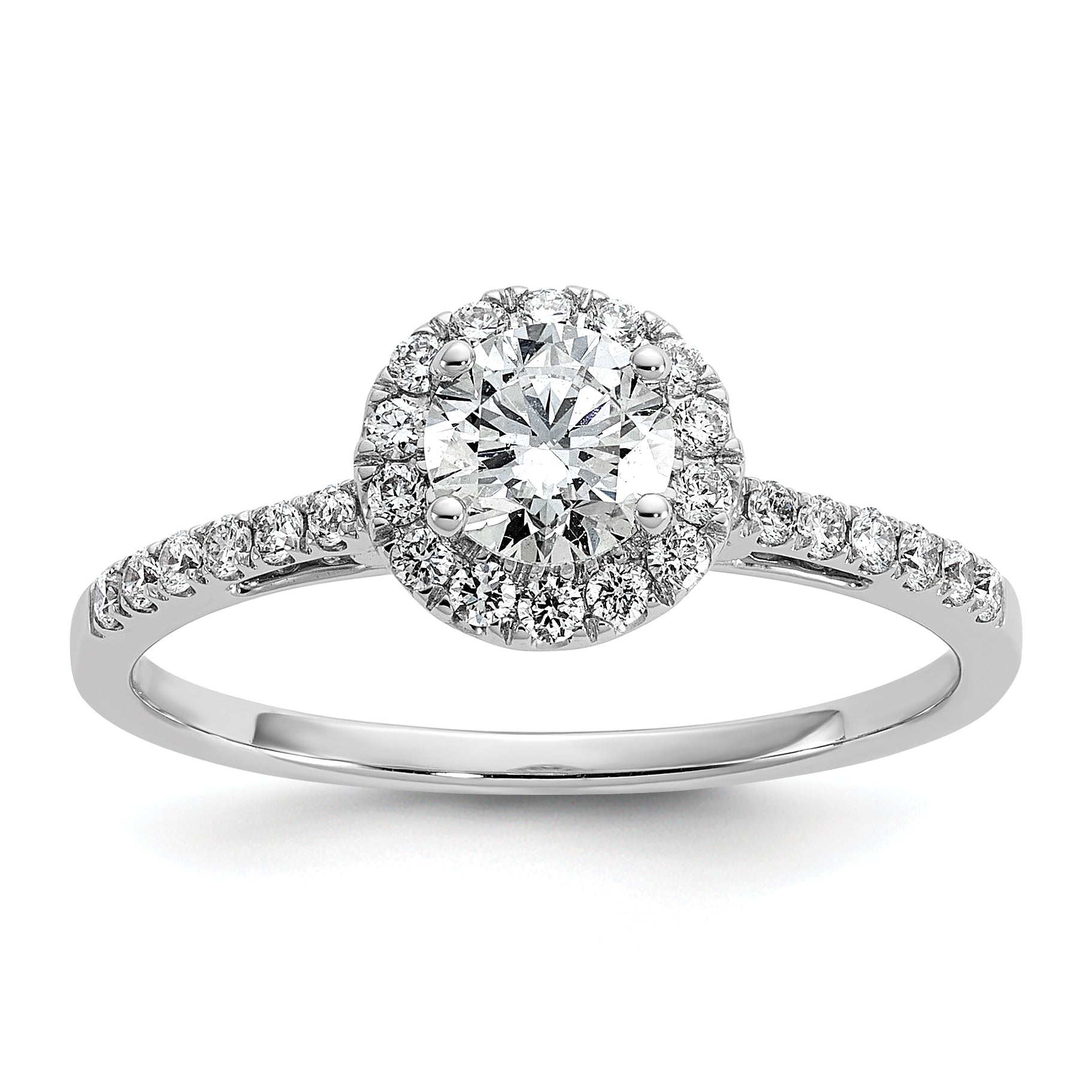 14k White Gold 1/4 carat Lab Grown Diamond VS/SI+ G+ 1 carat Center Semi Mount Halo Engagement Ring