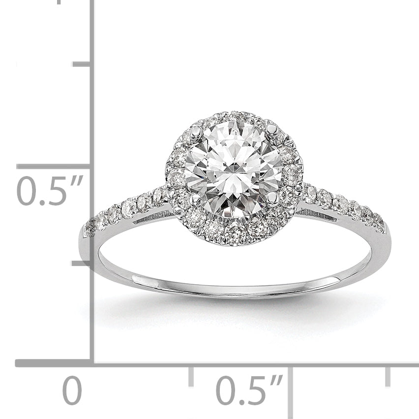 14k White Gold 1/4 carat Lab Grown Diamond VS/SI+ G+ 1 carat Center Semi Mount Halo Engagement Ring