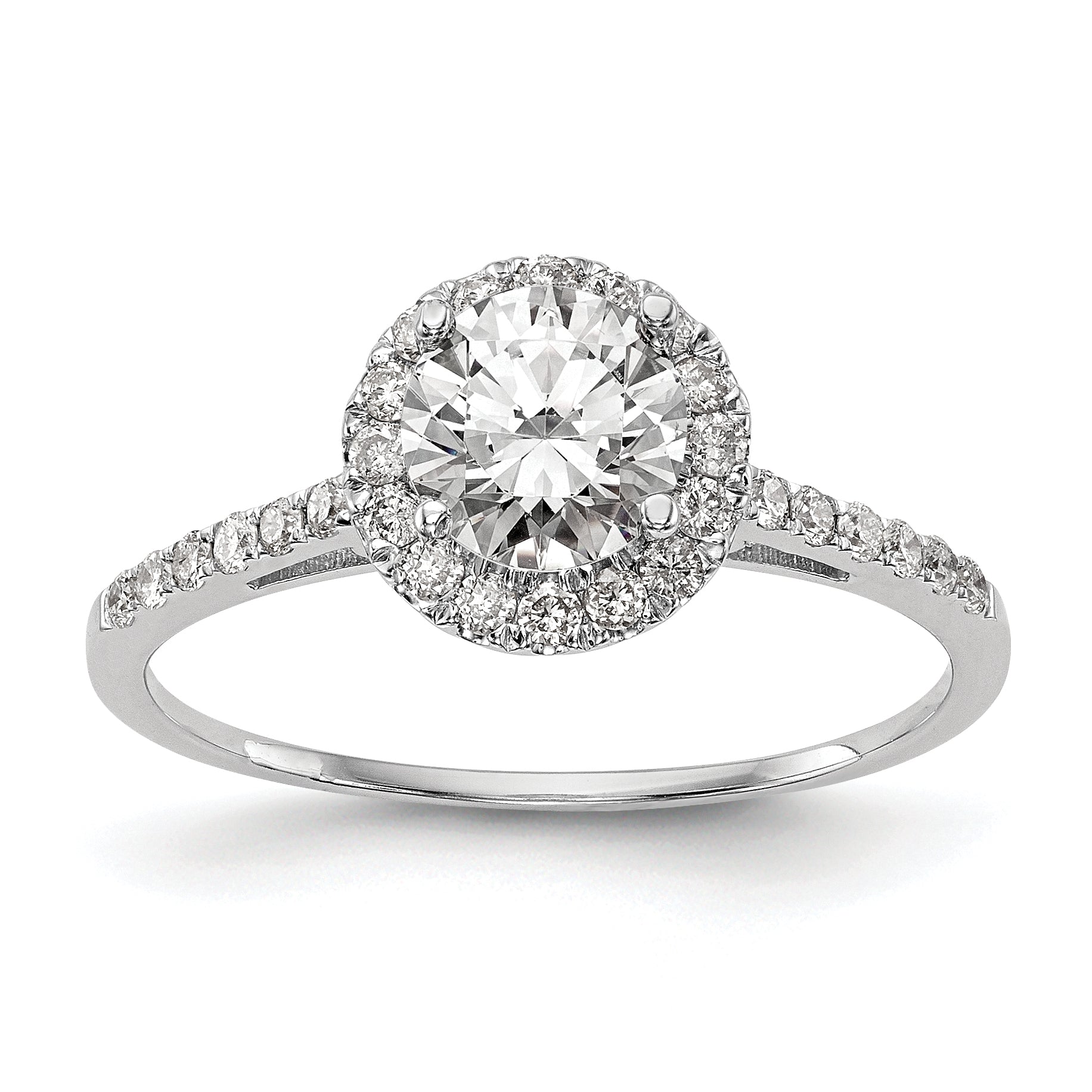 14k White Gold 1/4 carat Lab Grown Diamond VS/SI+ G+ 1 carat Center Semi Mount Halo Engagement Ring