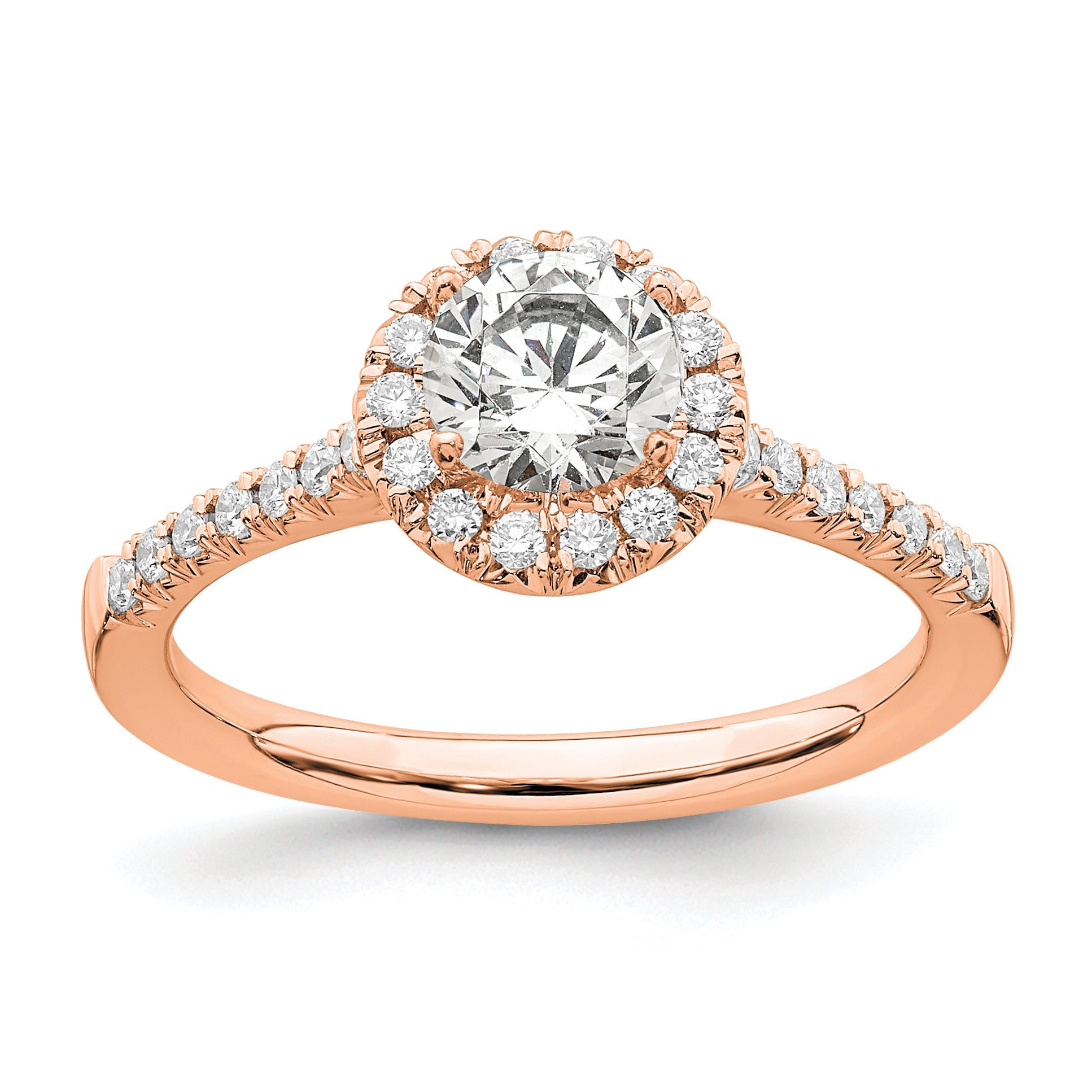 14k 3/4 carat Lab Grown Diamond VS/SI+ G+ Round Complete Size 5 Halo Engagement Ring