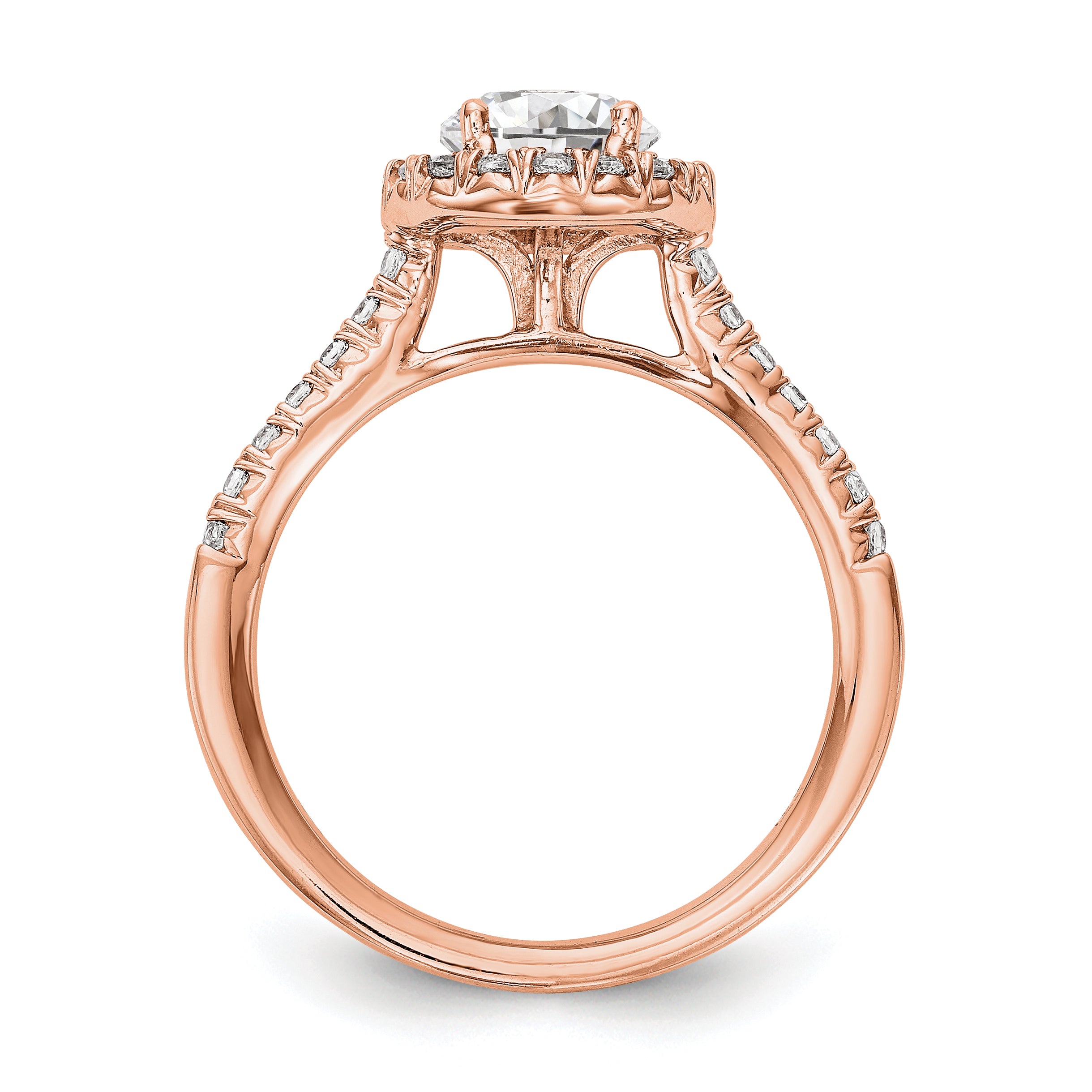 14k Rose Gold 3/4 carat Lab Grown Diamond VS/SI+ G+ Round Complete Size 7 Halo Engagement Ring