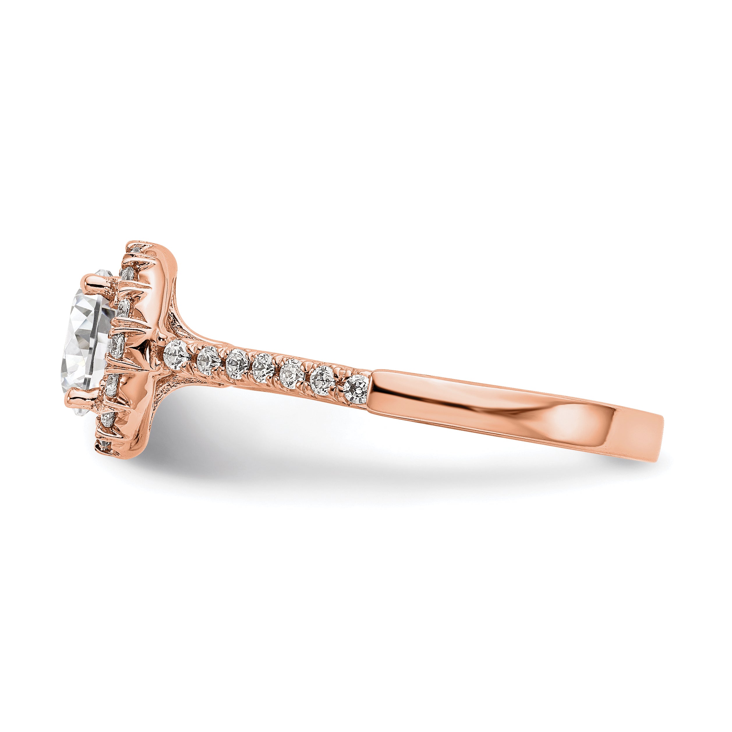 14k Rose Gold 3/4 carat Lab Grown Diamond VS/SI+ G+ Round Complete Size 7 Halo Engagement Ring