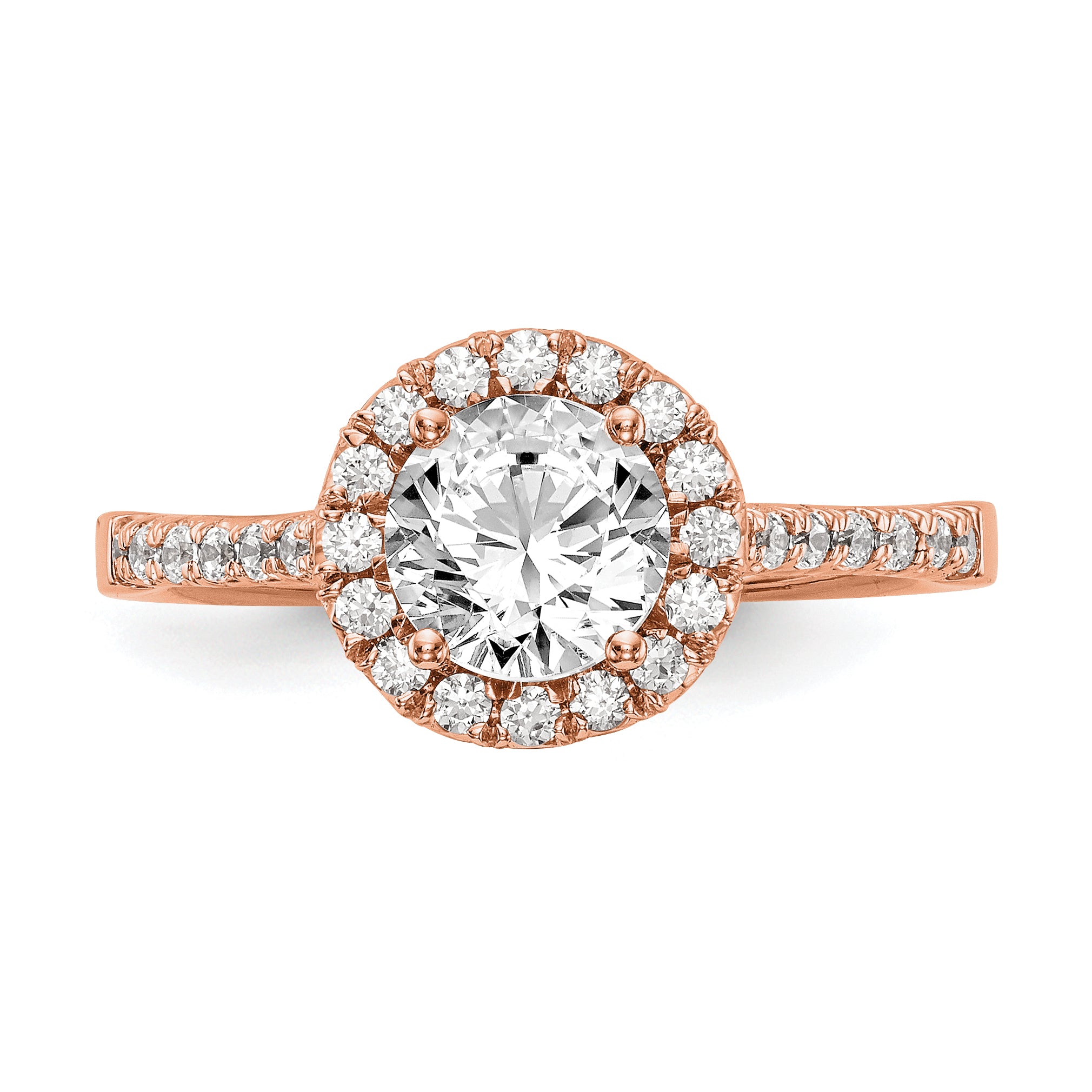 14k Rose Gold 3/4 carat Lab Grown Diamond VS/SI+ G+ Round Complete Size 7 Halo Engagement Ring
