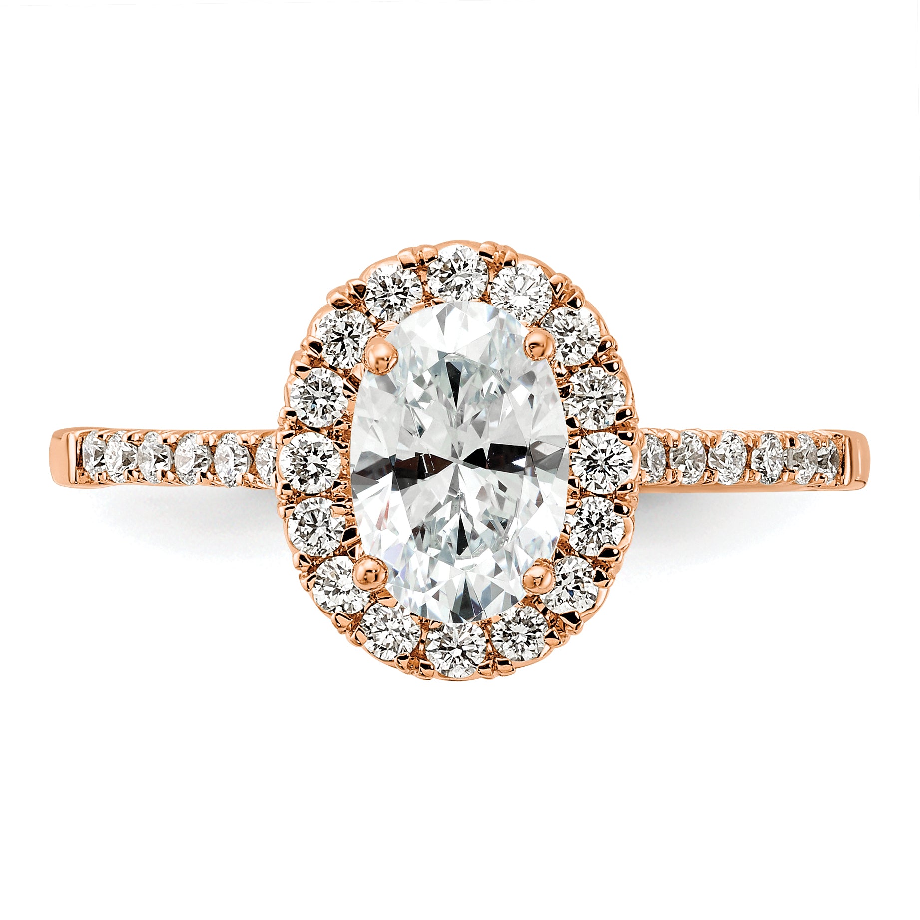 14k Rose Gold 7/8 carat Lab Grown Diamond VS/SI+ G+ Oval Complete Halo Engagement Ring