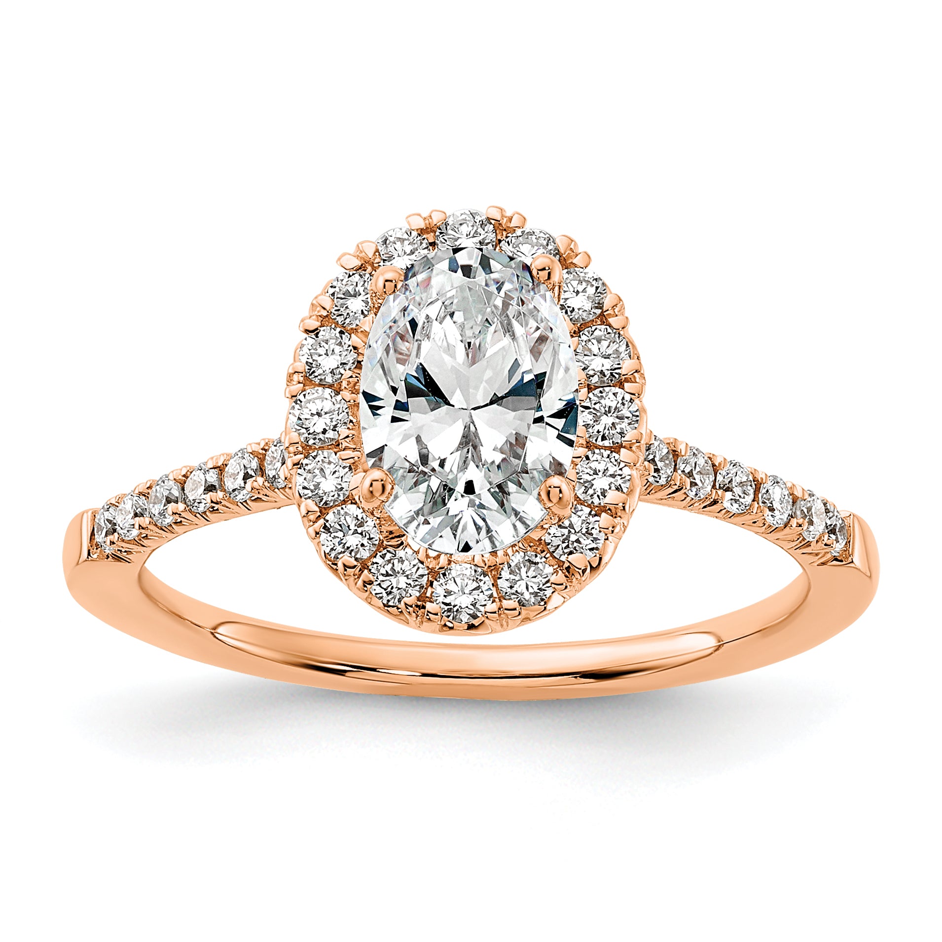 14k Rose Gold 7/8 carat Lab Grown Diamond VS/SI+ G+ Oval Complete Halo Engagement Ring