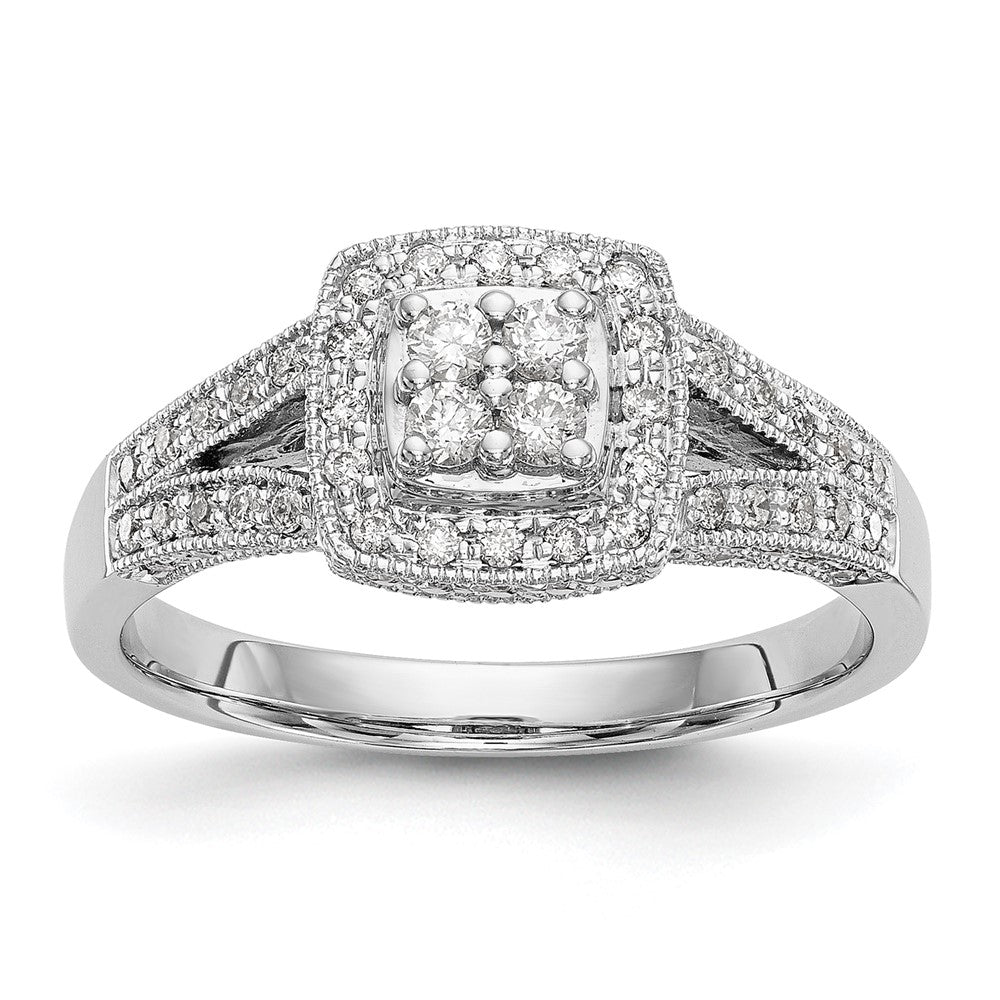 14K White Gold Lab Grown VS/SI FGH Dia Complete Cluster Engagement Ring