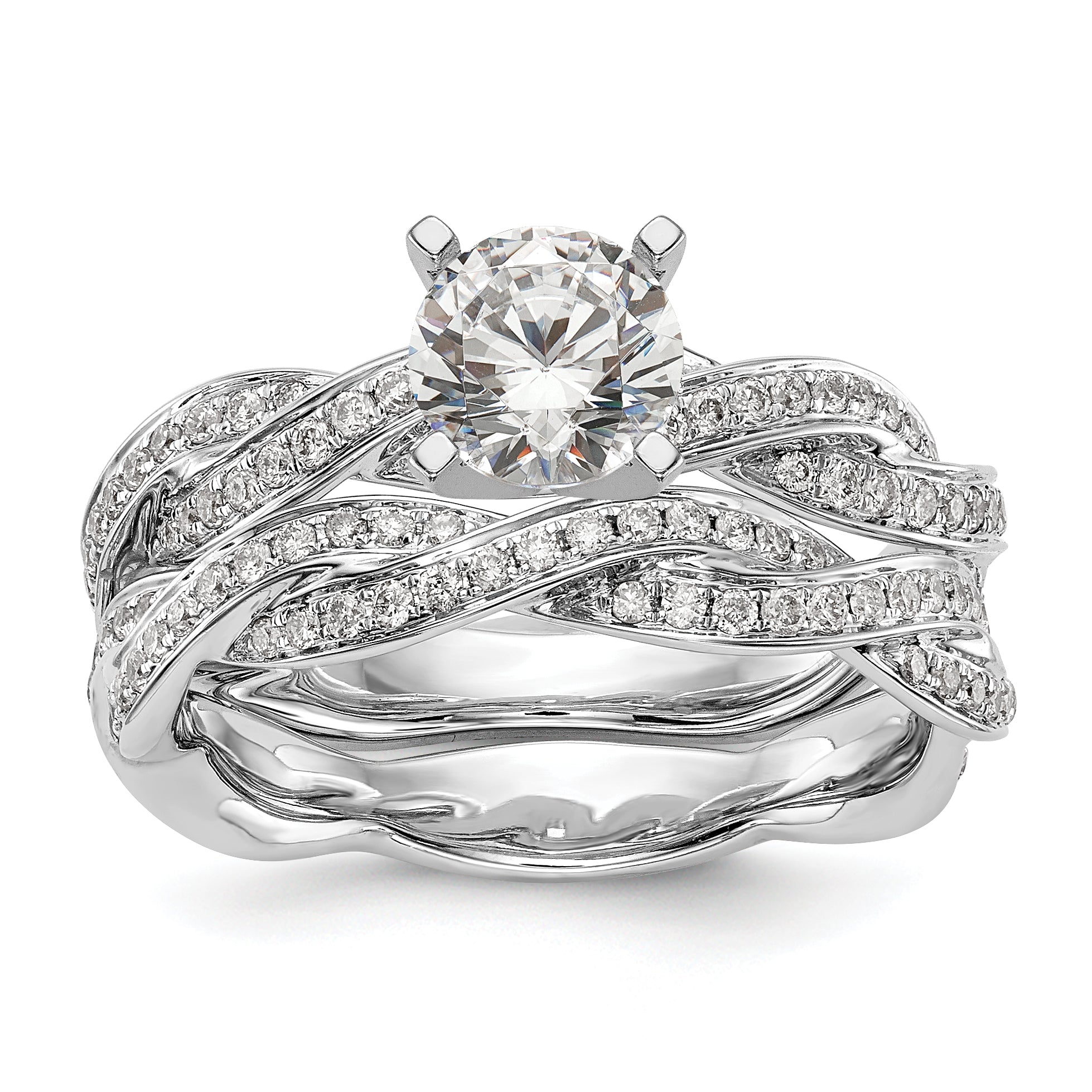 14k White Gold 1/3 carat Lab Grown Diamond VS/SI+ G+ Semi Mount Peg Set Criss Cross Engagement Ring (Center Stone NOT Included)