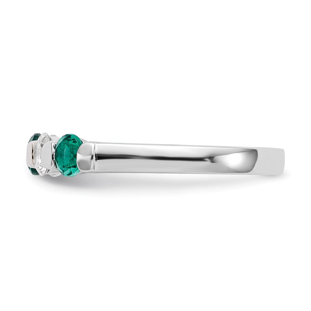 14k White Gold 1/3 carat Diamond and Emerald Complete Band