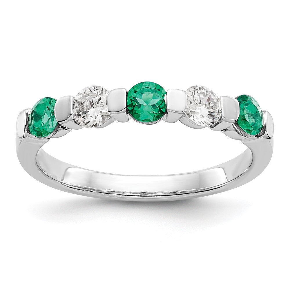 14k White Gold 1/3 carat Diamond and Emerald Complete Band