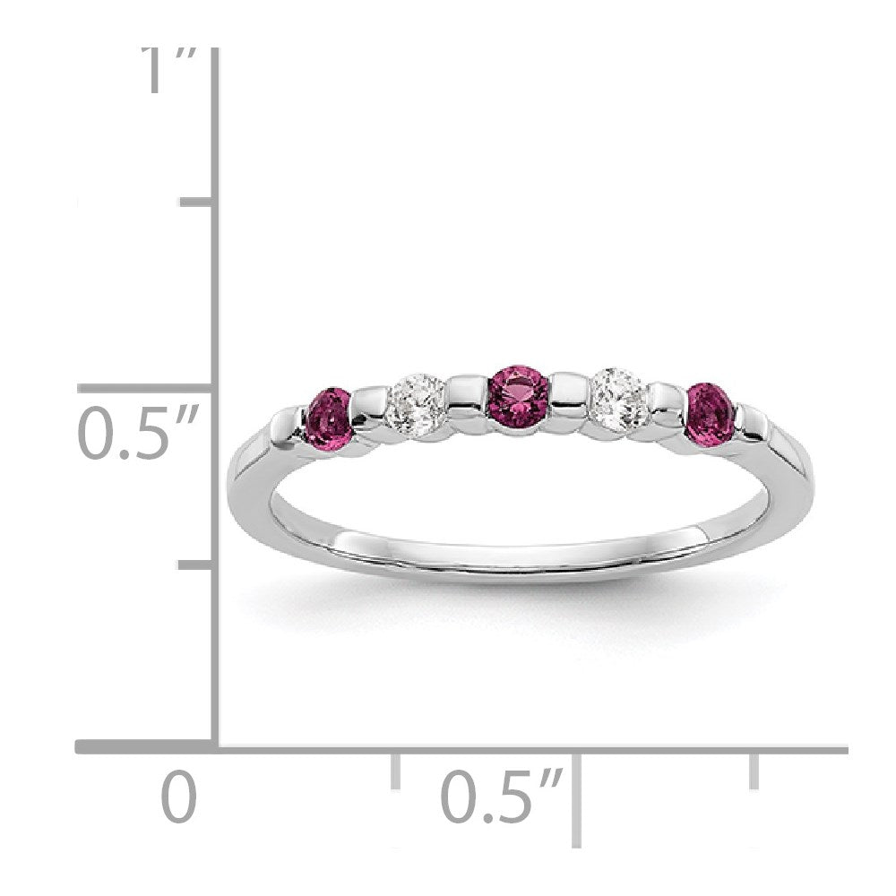 14k White Gold 1/10 carat Diamond and Ruby Complete Band
